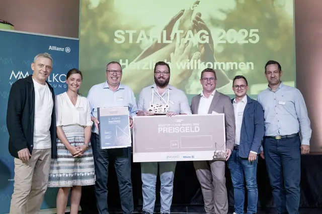 Thomas Weber, Geschäftsführer bei Netzwerk Metall, Barbara Baum, Allianz Agentur Masilko Versicherungsbüro, Eduard Riegler und Lukas Riegler, Riegler Metallbau Steyr, Matthias Masilko und Manuel Hochstöger, Allianz Agentur Masilko Versicherungsbüro, Michael Thauerböck, Obmann Netzwerk Metall. (v.l.) | Foto: Netzwerk Metall/Wolfgang Stadler