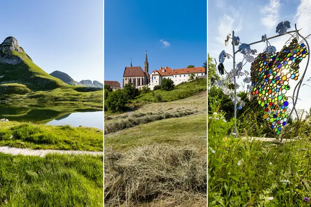 Die drei steirischen Kandidaten für "9 Plätze – 9 Schätze":  der Augstsee am Loserplateau, die Wallfahrtskirche Maria Straßengel in Graz-Umgebung und der Eorykogel in der Südsteiermark | Foto: ORF/Regine Schöttl