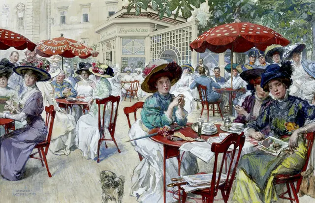 Das Café Tomaselli in der Stadt Salzburg ist das älteste noch betriebene Kaffeehaus Österreichs. Dieses Bild muss nach 1891 entstanden sein, denn bis dahin war Frauen der Kaffeegenuss verboten. Nur Männer war der Zutritt in ein Café gestattet. | Foto: Salzburg Museum