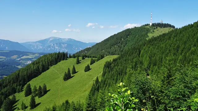 Hier muss man einfach stehen bleiben und das herrliche Panorama genießen. ... Sonnwendstein, dahinter links der Schneeberg. ...
 | Foto: © Silvia Plischek