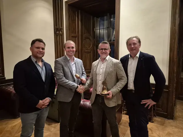 Gregor Koinig, Christoph Muchitsch, Bernhald Ellersdorfer und Michael Dohr (von li.) bei der Amtsübergabe des Lions Clubs Lavanttal. | Foto: Lions Club Lavanttal