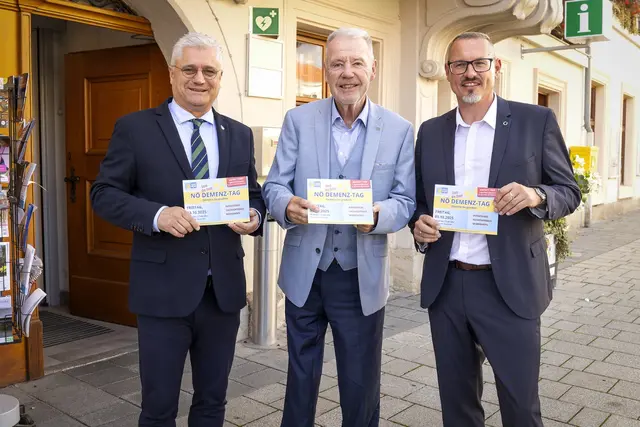 NÖGUS-Vorsitzender Landesrat Martin Antauer, Bürgermeister Klaus Schneeberger und ÖGK-Landesstellenausschuss-Vorsitzender Robert Leitner. | Foto: Stadt Wiener Neustadt/Weller