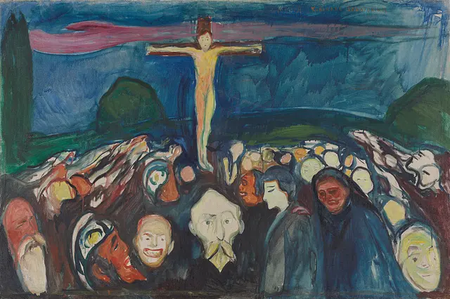 Foto: Edvard Munch: Golgotha © Foto: Munchmuseet / Ove Kvavik, Käthe Kollwitz: Tod und Frau, ALBERTINA, Wien/ Vincent van Gogh: Kopf eines Skeletts mit brennender Zigarette Van Gogh Museum, Amsterdam Vincent van Gogh Foundation /  Max Beckmann: Adam und Eva Sta