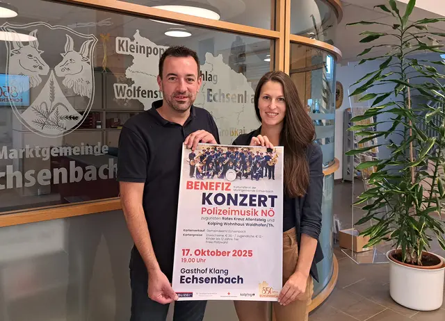 Bürgermeister Andreas Straßer (ÖVP) und Sonja Straka freuen sich auf Ihren Besuch beim Benefizkonzert der Polizeimusik NÖ am 17. Oktober 2025 | Foto: Marktgemeinde Echsenbach