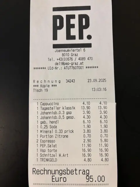 So könnte auch Ihre Rechnung für vier Personen ausfallen. | Foto: MeinBezirk