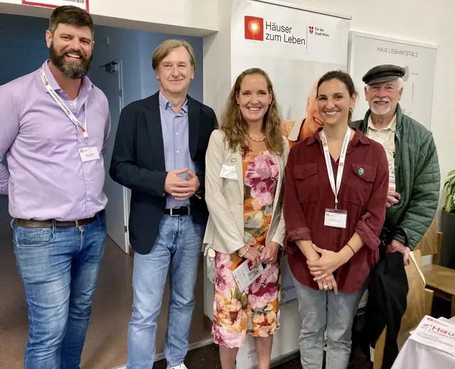 v.l.n.r. Klub-Abteilungsleiter Johann Vergendo, Häuser zum Leben-Geschäftsführer Christian Hennefeind, Haus Liebhartstal-Direktorin Ulrike Geier-Palschake und Klub-Teamleiterin Elena Gkotsi. | Foto: Häuser zum Leben