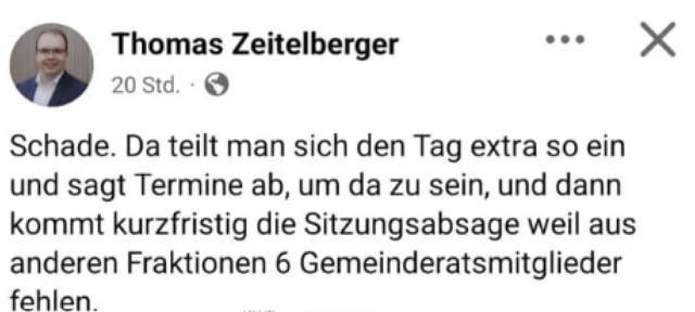 Zeitelberger zeigte in sozialen Medien Unmut. | Foto: Gemeinde Meiseldorf