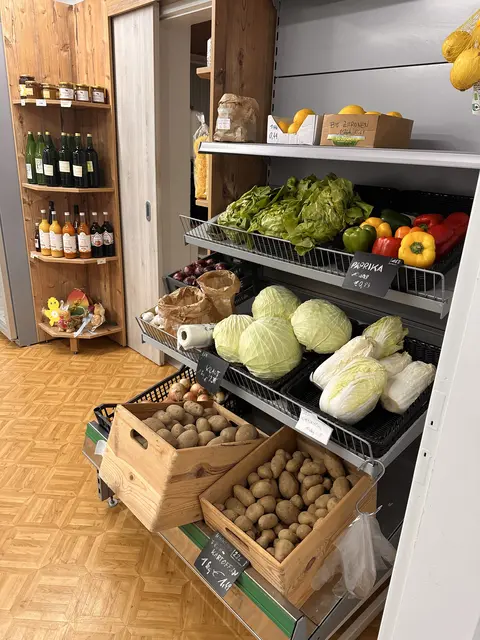 Neben frischem Obst, gibt es auch frische Gemüse, welches zum Teil aus dem hofeigenen Garten stammt. Den Salat dürfen sich die Kundinnen und Kunden beispielsweise selbst holen.  | Foto: Lisa Stöckl