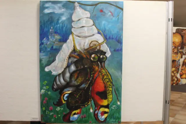 Werk von Priska Wildauer aus der Ausstellung „Mensch und Tier – Begegnungen in Acryl“.