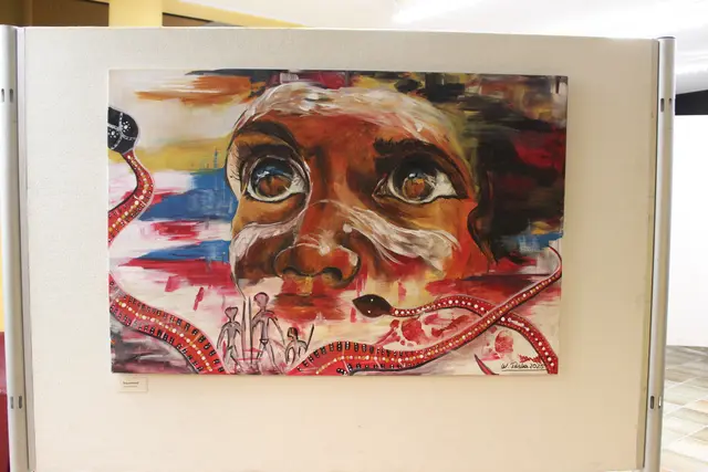 Werk von Priska Wildauer aus der Ausstellung „Mensch und Tier – Begegnungen in Acryl“.