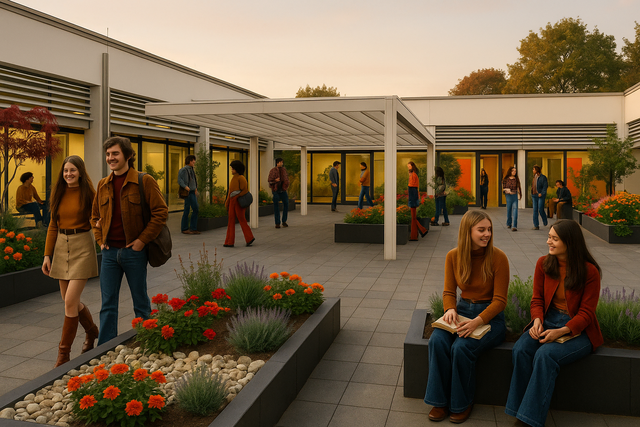 Innenhof des Vorstufengebäudes in den 1970er Jahren (synthetic image) 