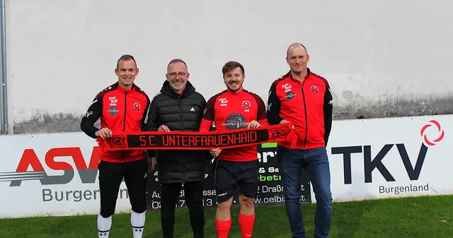 Neuer Trainer, neue Impulse – frischer Wind für den SC Unterfrauenhaid. Kapitän Michael Kautz, Trainer Jürgen Eidler, Obmann Thomas Lämmermayer, Obmannstellvertreter Andreas Kautz | Foto: Thomas Lämmermayer