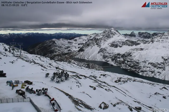 So sieht es aktuell auf der Bergstation Gondelbahn Eissee mit Blick nach Südwesten aus. | Foto: foto-webcam.eu