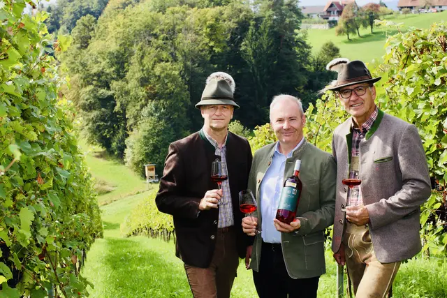 Mit Blick auf den Weingarten: Bezirksjägermeister Johann Silberschneider , Hegemeister Andreas Hartbauer und Christian Friedrich. | Foto: privat