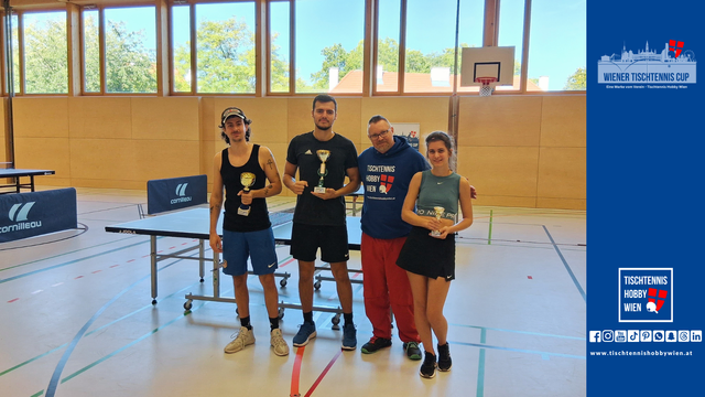 Die Gewinner beim 14. Event des Wiener Tischtennis Cup 2025 - (von links, Riglthaler, Ponjarac, Mader, Ruprechtshofer) | Foto: Tischtennis Hobby Wien