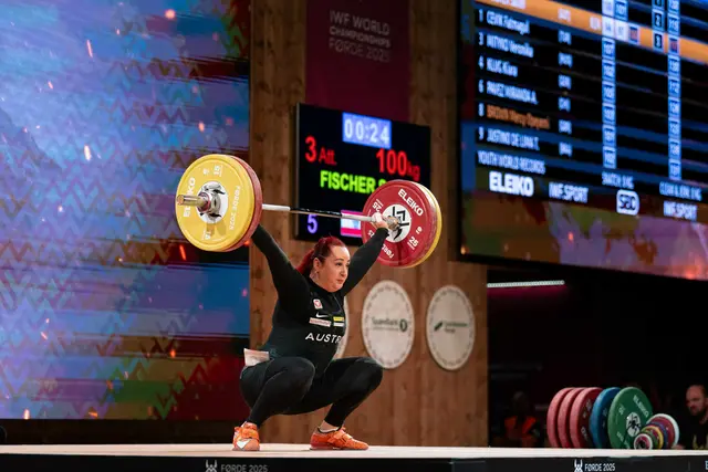 Sarah Fischer mit 100 kg Reißen bei der WM in Forde-Norwegen.

Foto: ATG/Gregor Winter