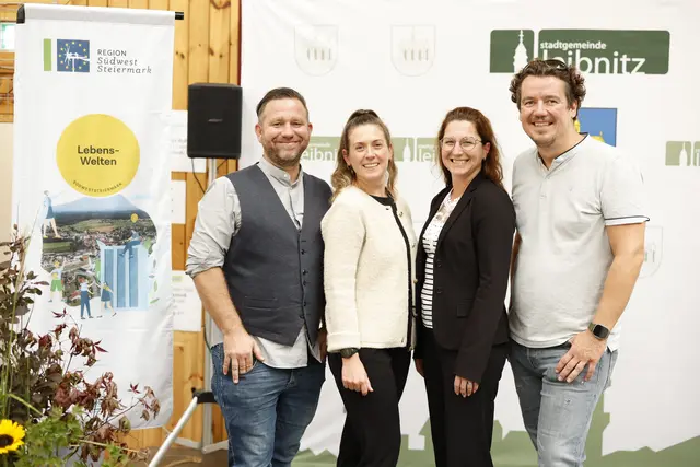 Team der Bildungsmesse „Check Your Future“ Leibnitz (v.l.): Peter Music, Verena Aitzetmüller, Regionalmanagement Südweststeiermark GmbH, Tanja Rosmann und Kevin Walter, Stadtgemeinde Leibnitz | Foto: Nicola Milatovic
