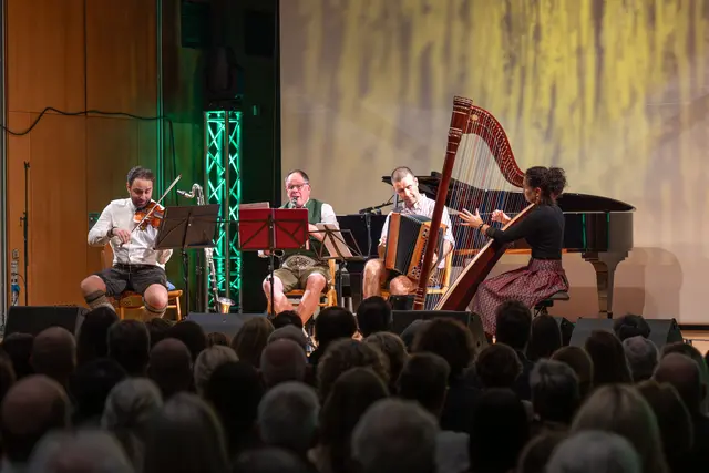 Trio Vielfaltig+: das + steht für das vierte Instrument, die Harfe. | Foto: Plansee/Rolf Marke
