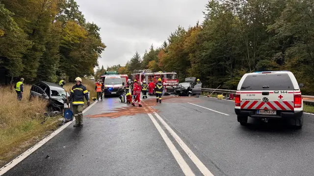 Auf der Bundesstraße 4 bei Harmannsdorf ereignete sich ein schwerer Verkehrsunfall, bei dem zwei Pkw frontal zusammenstießen. | Foto: Feuerwehr