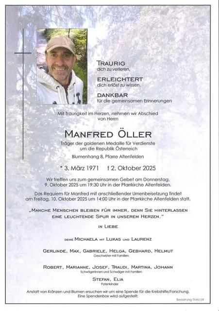 Manfred Öller, 54 Jahre | Foto: Bestattung Thaller
