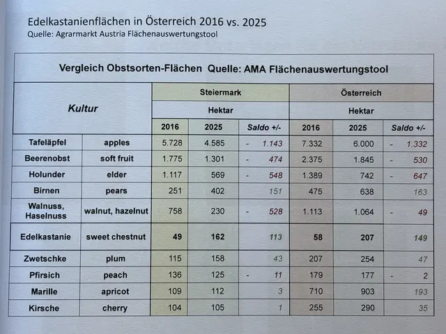 So haben sich die Anbauflächen von Obst in Österreich verändert. Quelle: Agrarmarkt Austria Flächenauswertungspool | Foto: Waltraud Fischer