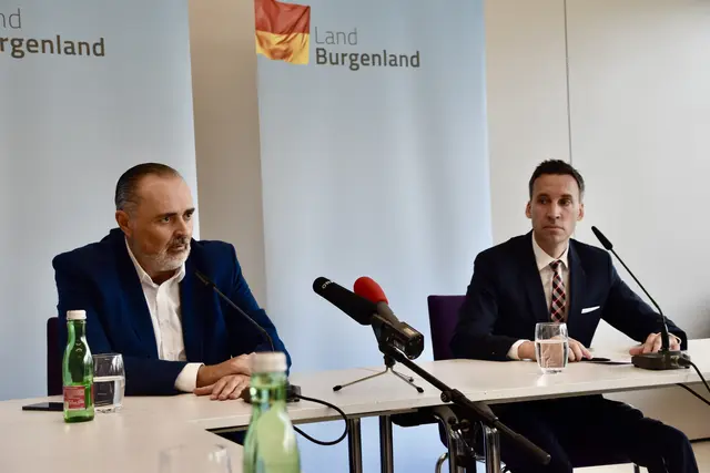 Landeshauptmann Hans Peter Doskozil mit Rechtsanwalt Johannes Zink, zuständiger Prüfer der Sonderprüfung, bei der Pressekonferenz am Mittwoch.  | Foto: Stefan Schneider