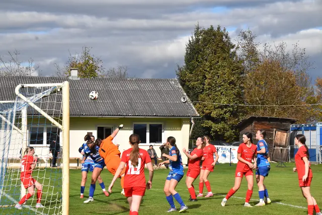 Darina Jancovicova kann den Ball vor Hanna Graf und Leonie Pinter gerade noch wegdrehen. | Foto: Michael Strini