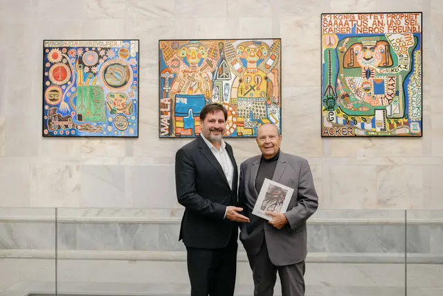 Stefan Szirucsek und August Breininger (beides Altbürgermeister der Stadtgemeinde Baden).

Ausstellungseröffnung: Arnulf Rainer und Art Brut, 18.10.2025
Arnulf Rainer Museum, Baden bei Wien | Foto: Cedric Kollerics