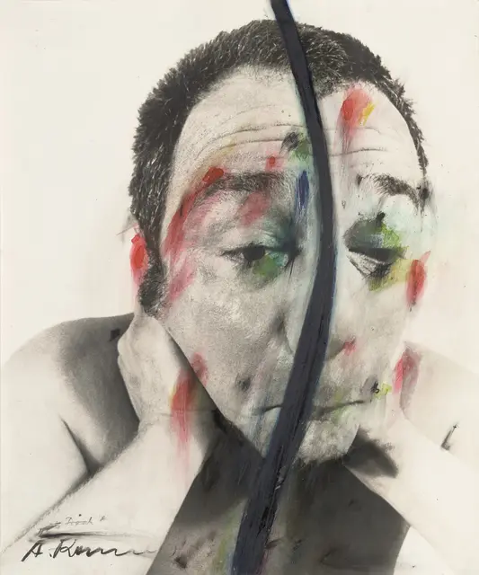 Arnulf Rainer, Als Frosch, Face Farce
Landessammlungen NÖ - Sammlung Zambo, Deutschland, (c) Arnulf Rainer

Arnulf Rainer (*1929)
In der Ausstellung werden bedeutende Werke aus verschiedenen Serien von Arnulf Rainer mit
Kunstwerken der Art Brut in Beziehung gesetzt. Besonders im Fokus stehen dabei Rainers Hand-,
Finger- und Fußmalerei, die Serie der Face Farces, Rauscharbeiten und seine Überarbeitungen von
Fotografien der grotesken „Charakterköpfe“ des Bildhauers Franz Xaver Messerschmidt. All diese
Werke bieten interessante Verknüpfungen zu Künstler:innen der Art Brut. | Foto: Landessammlungen NÖ