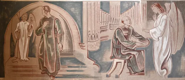 Der Todesengel zeigt mit der Sanduhr, dass für den Glöckner die letzte Stunde geschlagen hat. Und auch für den Organisten ist der letzte Ton verklungen. | Foto: Hans-Peter Kriener