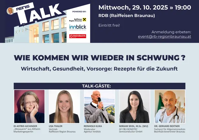 Die nächste Talkrunde findet am 29. Oktober im RDB Braunau statt. | Foto: Grafik: Klika