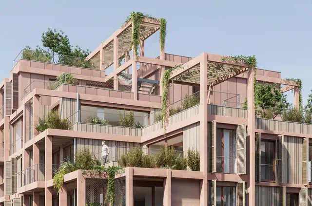 Der holzhybride Bau im Innenhof findet sich auf der Immobilienseite von Willhaben wieder. | Foto: BWM-Designers &amp; Achitects; Telegram71, Woow Studios