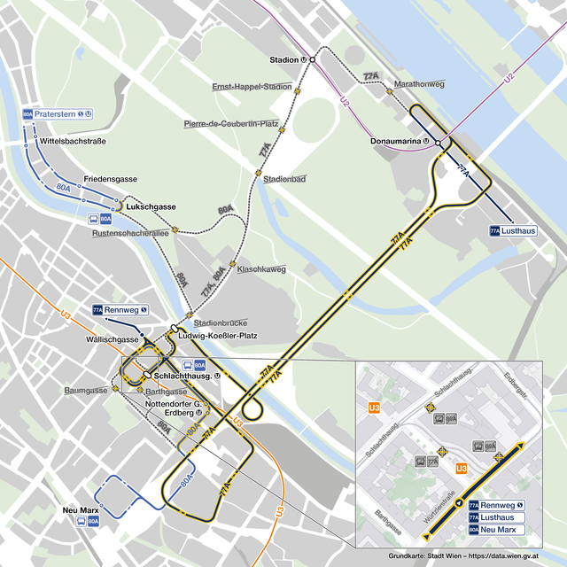 So werden die Linien 77A und 80A während der Bauarbeiten verkehren.  | Foto: Wiener Linien