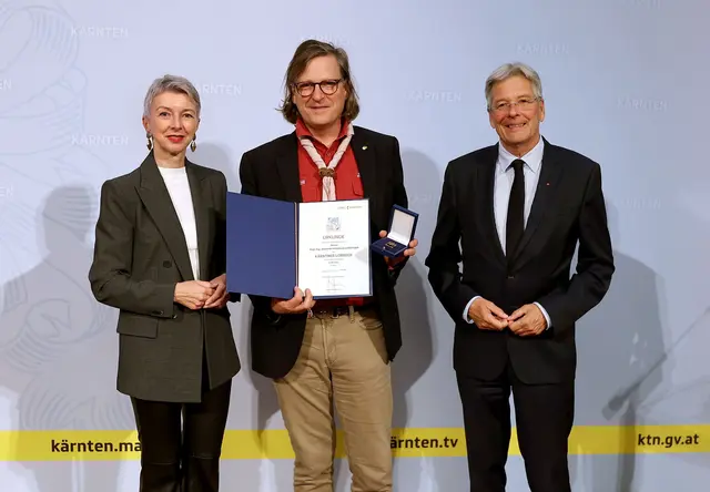 vl.n.r.: Gaby Schaunig, Dominik Habsburg Lothringen, Peter Kaiser | Foto: LPD Kärnten/Kuess