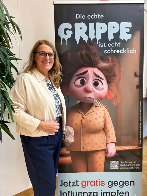 Ulrike Königsberger-Ludwig (SPÖ) präsentierte zusammen mit Sozialministerin Korinna Schumann die neue Kampagne "Die echte Grippe ist echt schrecklich". | Foto: Sozialministerium