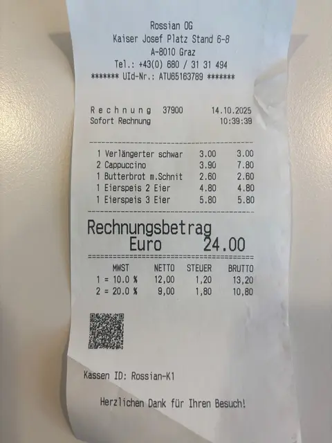 Geschmacklich ausgezeichnet und preislich fair: Das "Rossian" am Kaiser-Josef-Markt | Foto: MeinBezirk/Martina Maros-Goller