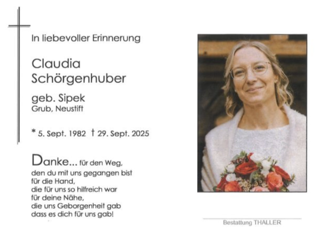 Das Totenbildchen von Claudia Schörgenhuber. | Foto: Foto: Thaller