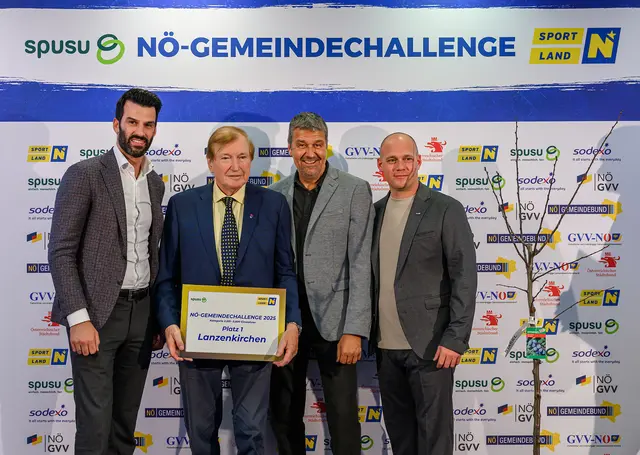 Lanzenkirchen: LH-Stellvertreter Udo Landbauer, Manfred Grimm, Gernot Zirngast (spusu), Martin Roscher (sodexo) | Foto: NLK Burchhart