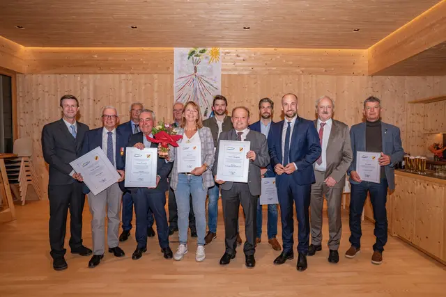 Von links: Vbgm. Jan Hansel-Schierl, Walter Arnberger, Bgm a.D. Emmerich Riesner, Ehrenringträger Friedrich Umlauft, Johann Dantendorfer, Gudrun Helm, Christoph Eichinger, Ehrenringträger Herbert Schwaighofer, Sebastian Böcker, Bgm. David Egger-Kranzinger, Vbgm. Johann Sommerer und Georg Lindner. | Foto: Stadtgemeinde/Koszarska