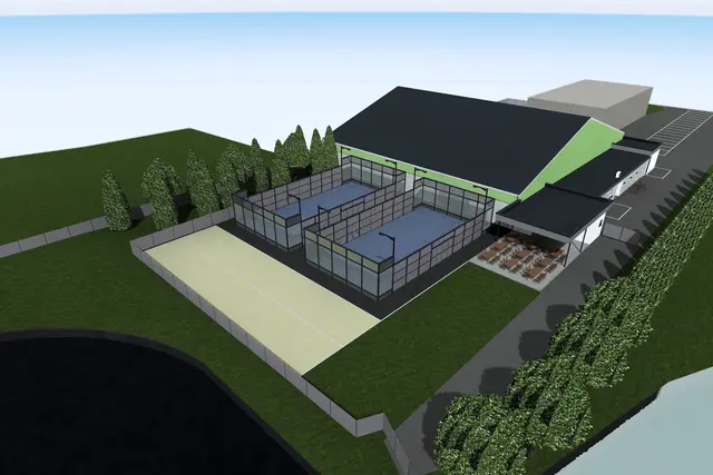 So soll die Tennishalle samt Padel-Plätze und Boccia-Plätzen künftig aussehen.