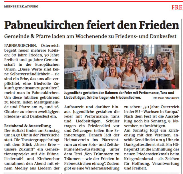 Pabneukirchen feiert den Frieden.  | Foto: Zinterhof