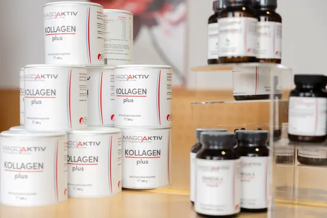 Das Sortiment an hochwertigen Nahrungsergänzungsmitteln der Eigenmarke Magdaktiv rundet das Angebot ab.  | Foto: Erblehner