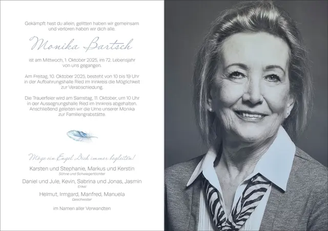 Monika Bartsch, Eitzing, verstorben am 1. Oktober, im 72. Lebensjahr. | Foto: Kemair
