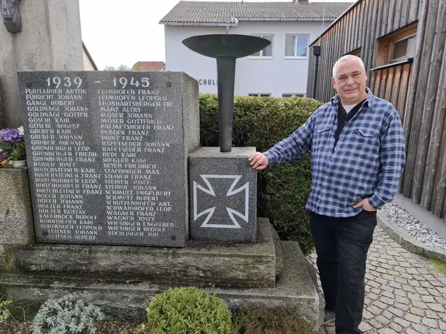 Karl Hohensinner beim Kriegerdenkmal  in Dimbach.
