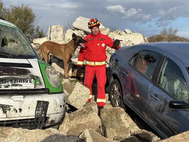 Rüde Agent Pax und sein "Herrl" Hundeführer Christoph Umgeher auf dem neuen Trümmertrainingsgelände in Stockerau.  | Foto: Wolfgang Ilkerl