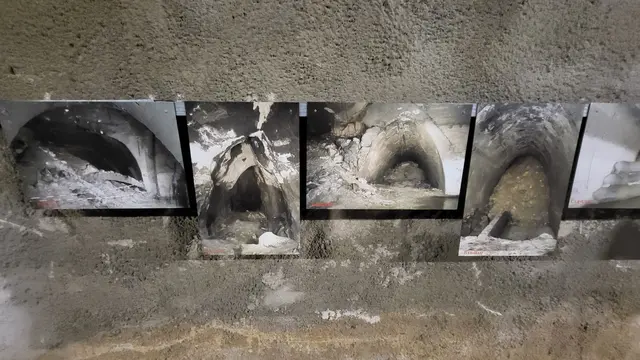 An vielen Stellen wird bei der Stollenbesichtigung der Zustand der Anlage vor der Sicherung visualisiert. | Foto: Eckhart Herbe/Bilder Präsentation (C) Gusen Memorial