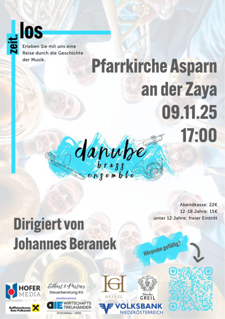 Am Sonntag, den 9. November 2025, lädt das danube brass ensemble um 17:00 Uhr in die Pfarrkirche Asparn an der Zaya. | Foto: zVg