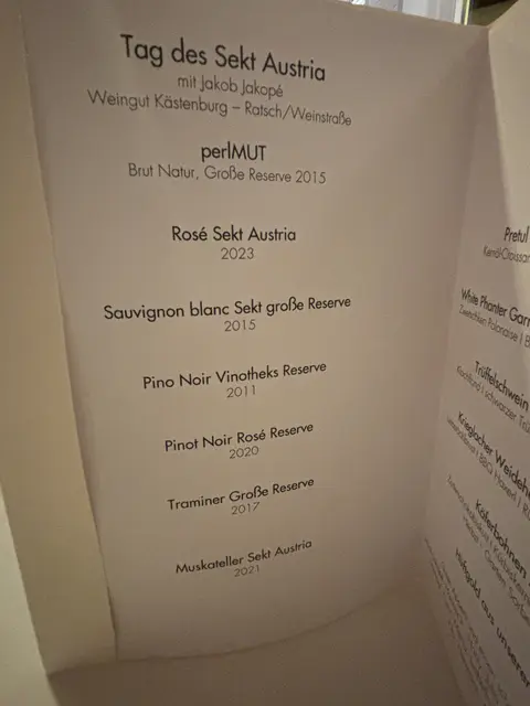 Zum fünf gängigen Menü gab es an diesem Abend Sektbegleitung vom Weingut Kästenburg aus Ratsch/Weinstraße. | Foto: MeinBezirk/Angelina Koidl