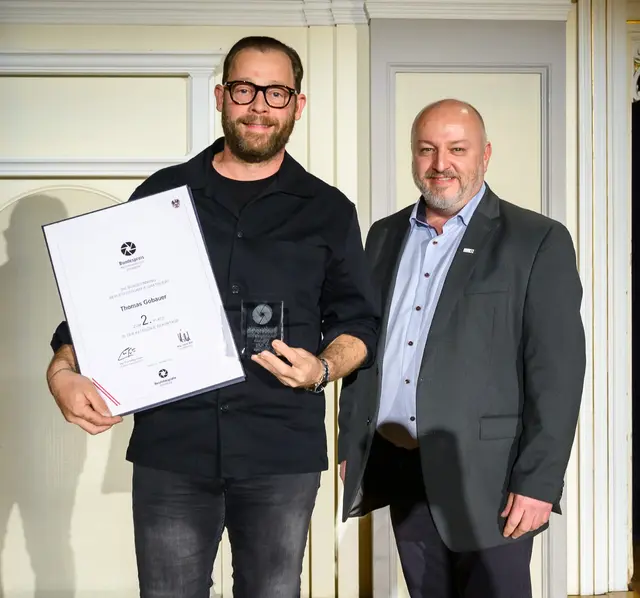 Silber-Gewinner Thomas Gobauer mit Landesinnungsmeister Michael Linzer (Kärnten). | Foto: Marko Kovič