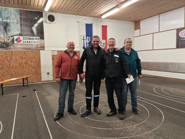 Rang 7 Herren Hans Pletzer und Hans Filzer  ESC Jochberg, mit den Offiziellen l. Toni Oberleitner und r. Andi Aberger | Foto: Brigitte Müller, Michael Novak, Anton Inwinkl